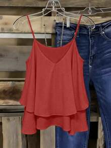 Conjunto de verano de mujer con top estampado y tejido, nueva blusa de verano - Rojo - Ver 2