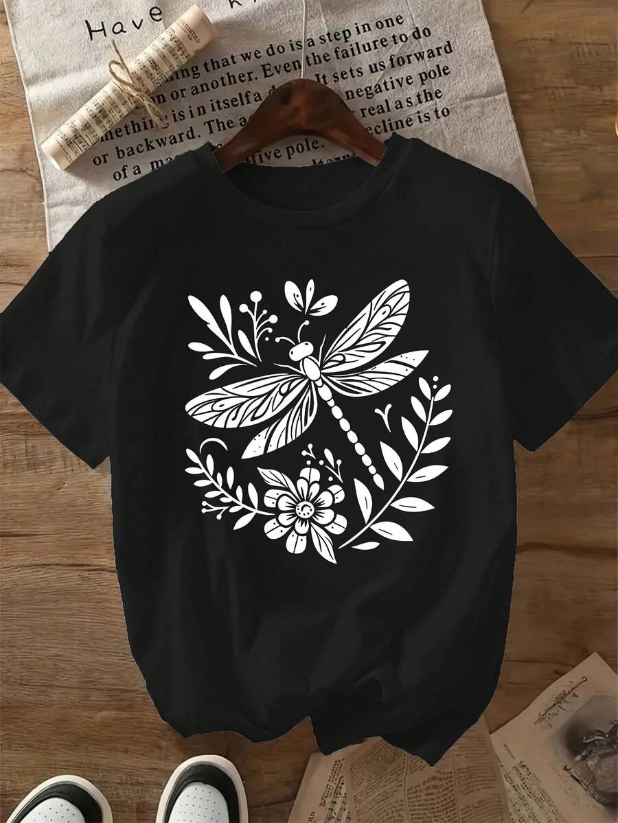 Plus Size, Plus Size Graphic Print T-shirt, Short Sleeve Crew Neck Casual Top for Summer & Spring, Women's Plus Size Clothing