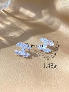 LADYCOCO 1对时尚优雅简约奢华高端铜镶嵌立方氧化锆银耳环，适合女性日常佩戴（附防氧化包装盒）（LADY COCO） - 銀色 - 查看 4