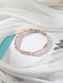 1pc Women's Fashion Minimalist Crystal Elastic Bracelet, Versatile & Suitable For Vacation Wear - Multicolor - View 8