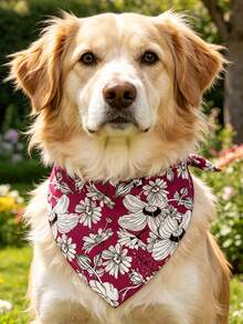 Floral Dog Bandana, Flower Leaves Dog Triangle Scarf, Spring Summer Bibs Scarf Red Soft Dog Kerchief Premium Durable Fabric, Adjustable Flower Bandanas For Medium Large Dogs Pets - Multicolor - View 6
