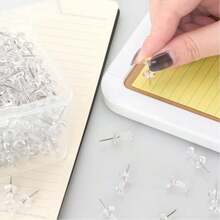 100 Pcs Basics Push Pins Tacks, Steel Point, Clear Plastic Head, For Cork Board, Bulletin Board, Maps, Photos, Posters, And Craft Projects - A - View 5