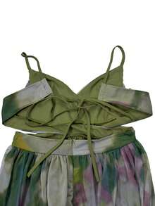 Women's Long Printed Tulle Dress With Spaghetti Straps, V-Neck, And Open Back-Perfect For Parties, The Beach, And Vacations Wedding - Green - View 7