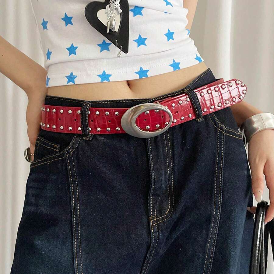 2026 New Y2K Baddie Style Rivet Belt, Crocodile Embossed Leather Belt With High-End Feel, Suitable For Jeans - A - View 1