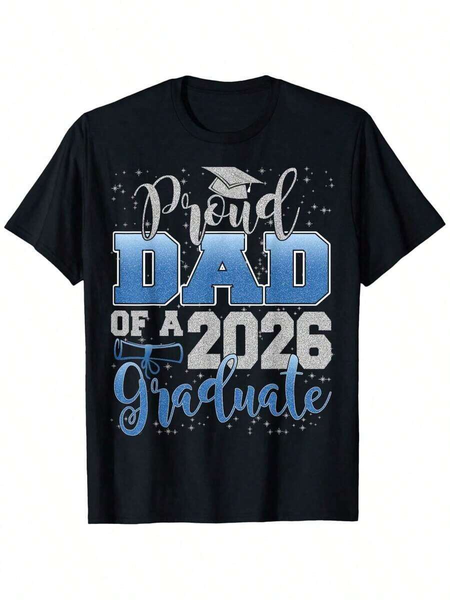 "Proud Dad Of A Class Of 2026 Graduate" T-Shirt - Unisex Loose Fit And Gown Suitable For Dads, Family, Friends, Coworkers - Graduation Gift For The Senior Year 2026 (Hand Wash/Dry Clean) - 白色 - 查看 1