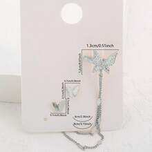 2pcs Fashionable Butterfly Micro-Inlaid Zirconia Ear Cuff Stud Earrings Set (Random Rhombus Quantity) - Silver - View 6