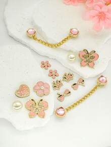 26pcs Set French Elegant Bowknot & Flower Decorative Buttons For DIY Sandals - Pink - View 4