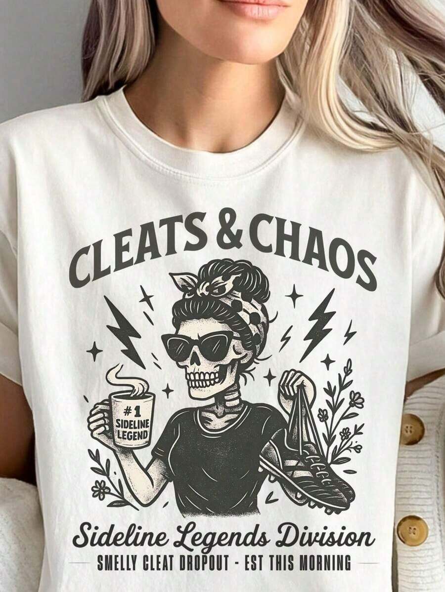 Camiseta de Mamá Futbolista con Estampado de Tacos de Fútbol y Esqueleto, Divertida, Leyendas de la Línea Lateral, Regalo con Humor para Mamá Futbolista, Camiseta de Colores Atrevidos y Cómodos, Juego D - Blanco 5 - Ver 1