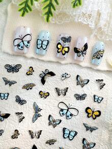 1pc Realistic Colorful Butterfly Nail Art Sticker, 3D Embossed Texture, Self-Adhesive Easy To Apply & Remove, Suitable For Spring/Summer, Outings, Festivals, And Daily Nail Decoration - Multicolor - View 5