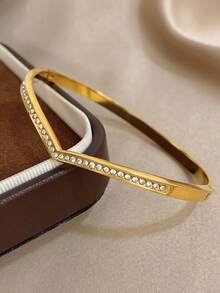 18K Gold Plated Full Diamond Knot Bangle Bracelet, Girl's Bracelet, Charming Bracelet, High-End Luxury Jewelry, Copper Bracelet, Suitable For Daily Wear, Parties, Vacation Season, Girl's Beach Accessories, Summer Accessories, Birthday Gift, Mother's Day Gift, Valentine's Day Gift, Girlfriend Gift, Bohemian Style Jewelry - Multicolor - View 5