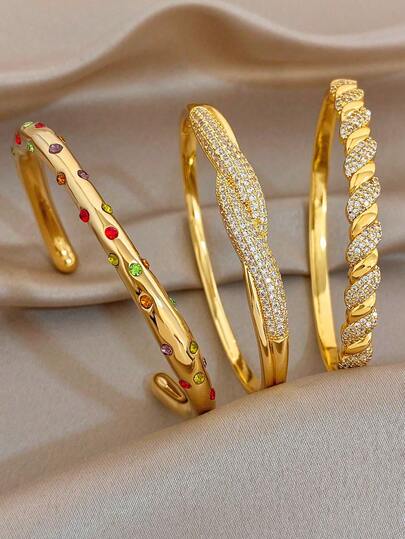 18K Gold Plated Elegant Twisted Bangle & Bracelet Set, Suitable For Party, Holiday, Mother's Day, Valentine's Day, Christmas, Jewelry Gift For Women
