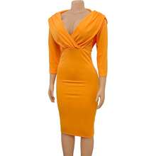 Sexy Fitted Dress For Women, Plus Size, European And American Style, New For Spring 2026, V-Neck And Solid Color - Yellow - View 4