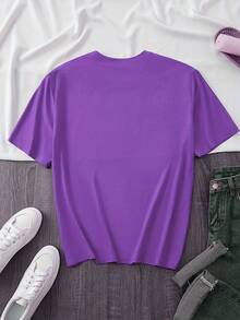 Talla Grande - Talla Grande - Camiseta para Mujer, con Estampado de Gato y Corazón, Estampado de Letras, Talla Grande, Cuello Redondo - Morado - Ver 2