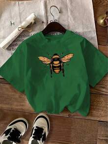 Talla Grande, Camiseta de Verano para Mujer con Estampado de Moda, Camiseta Casual de 180g - Verde - Ver 1