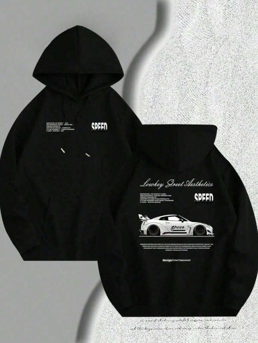 Men003-FB Casual Hoodie For Men And Women - Comfortable Fit And Versatile Style Racing Car Graphic Hoodie - JDM Text And Culture Design, Casual Sweatshirt With Racing Logos, Machine Washable Long Sleeve Sweater For JDM Enthusiasts (Slim Fit For Spring And Autumn, Choose One Size Larger.) - Hitam - View 1