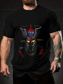 Camiseta de Algodón 100% Puro Mazinger Z Estilo Casual Gráfico Negro - Cuello Redondo, Manga Corta, Suave y Cómoda, Estampado de Retrato en Negrita, Moda Urbana para Todas las Estaciones, Ropa Casual de Calle  Camiseta de Cuello Redondo  Camiseta de Algod - Negro - Ver 7