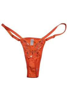 Butterfly Panties Kit 2 Microfiber Thong Lingerie Sexy Sensual Adjustable G-String - Negro y naranja neón - Ver 3
