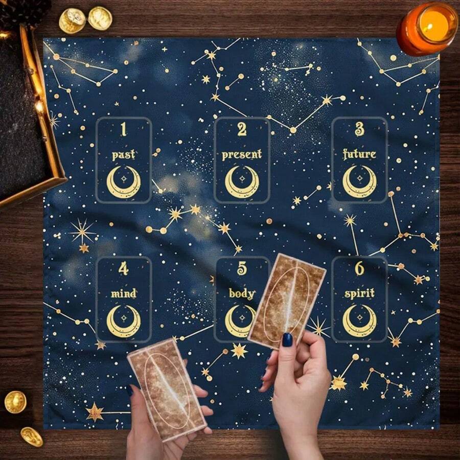 1件星空星座占卜桌布,星座符号印花塔罗牌桌布,适用于灵修和祭坛装饰 - 黑色 - 查看 1