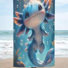 1PC Cute Cartoon Axolotl Beach Towel, Featuring Adorable Cartoon Pattern With Soft And Healing Style, Lightweight Comfortable Quick-Dry Beach Yoga Towel, Suitable For Swimming, Diving And Summer Entertainment - 1 - View 4