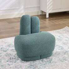 Cozy Fabric Pouf With Bunny Ears, Fixed Padded Stool With Cute Ears, No Storage Space, Non-Removable - Green - View 3