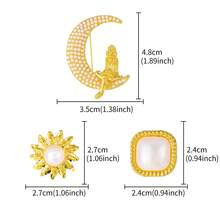 3 chiếc ghim cài áo thời trang bằng hợp kim kẽm hình mặt trăng và mặt trời, thích hợp cho phụ nữ dự tiệc hoặc làm quà tặng ngày lễ. - Vàng - Xem 8