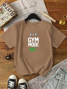Camiseta de mujer de manga corta de cuello redondo con gráfico, casual y cómoda para primavera y verano - Marrón - Ver 3