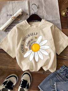 Women's Fashion Casual 1 Piece Set, Floral Print Short Sleeve T-Shirt. - Hitam - View 4
