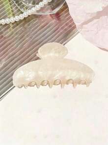 1/2个多功能塑料大椭圆形发爪夹，优雅的米色和粉色大理石纹图案，适合甜品下午茶、夏季海滩、休闲发型等场合，舒适且弹性极佳，适合各种场合的夏季发饰沙滩发夹 - 彩色 - 查看 5