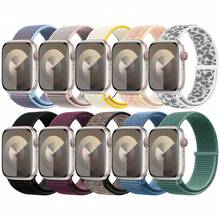 10条/套或1套尼龙运动表带，兼容 38/40/41/42/44/45/46/49mm，可调节透气编织表带，适用于 Series 11/10/9/8/7/6/5/4/3/2/1和SE，适合学生返校礼物 - 彩色 - 查看 7