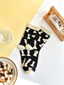 5/3 pares de calcetines con patrón de ajedrez romano, calcetines de media pantorrilla, calcetines versátiles, transpirables y que absorben la humedad para todas las estaciones según la de INS - Multicolor - Ver 5