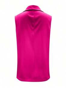 Blazer sin mangas de estilo elegante de color verde oliva para mujer, chaleco casual con solapa y botón en tela tejida lisa, corte regular - Rosa Fucsia - Ver 5