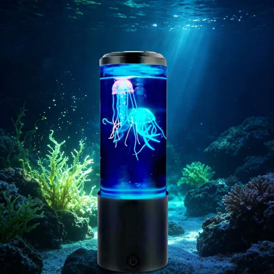 7色LED水母氛圍燈，水母造型水族海洋夜燈，適合居家臥室書桌裝飾禮物
