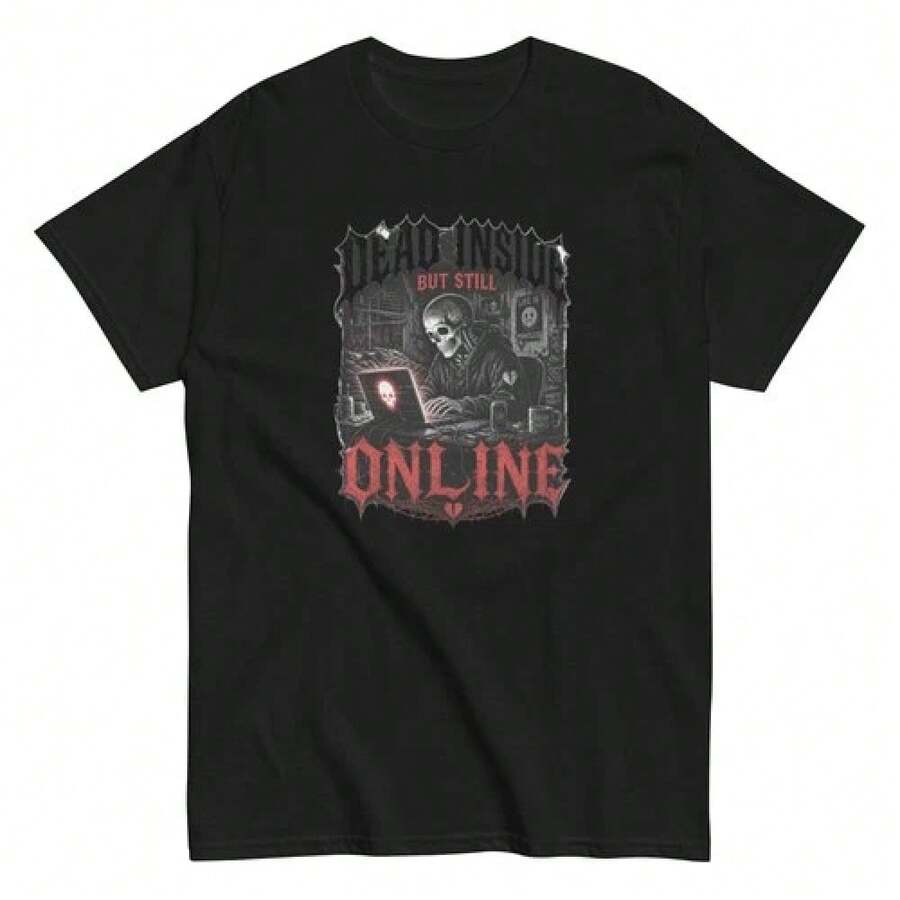 DEAD INSIDE BUT STILL ONLINE Men's Gothic Streetwear Teeblusas para mujer playeras de mujer vestidos casuales para mujer y2k playeras deportivas para mujer verano camisetas ropa de mujer Fashion Perfect For Daily - Negro - Ver 1
