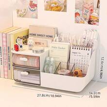 1pc Rectangular Desk Organizer Plastic Cosmetic Drawer Storage Box, Multi-Functional Desktop Organizer Suitable For Students And Office Desk - Desktop Compartment Storage Box - View 9