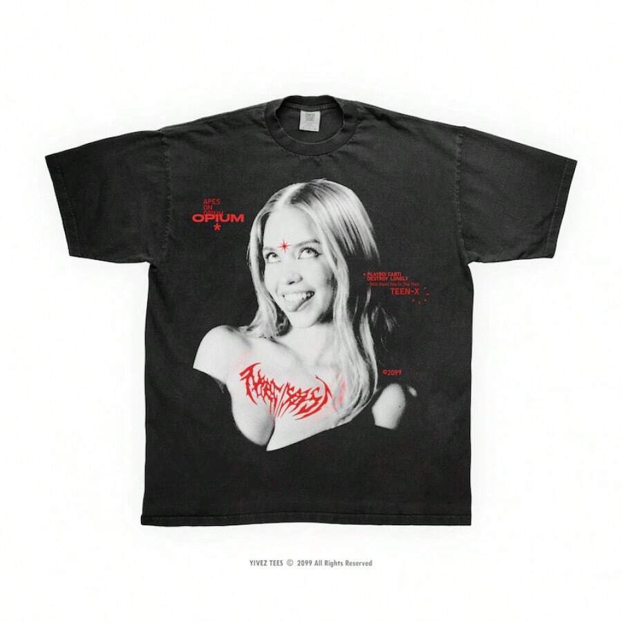 Ken Carson X Sydney Sweeney Graphic T-Shirt For Men - Opium Aesthetic Streetwear T-Shirt - Oversized Top Inspired By Teen X, Hip-Hop Fashion Shirt - màu đen - Xem 1