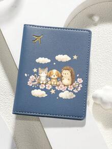 1 pieza Portapassaporte con estampado de dibujos animados - Gatos, perros y erizos lindos con estrellas y nubes Organizador de viaje - Regalo de cumpleaños para esposa, novia, mejor amiga, regalo de vacaciones - Multicolor - Ver 3
