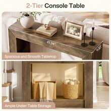 LITTLE TREE 105 Cm Farmhouse Console Table, 2-Tier Storage Sofa Table, Narrow Brown Entryway Table For Living Room Hallway Foyer - Brown - View 7