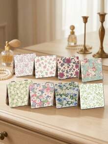 Vintage Blume Muster tragbarer Make-up Spiegel, französischer Landhausstil botanisches Muster PU Leder Reise Kosmetikspiegel, Brautjungferngeschenk, Brautparty Gastgeschenk, Damen Taschenspiegel, Hochzeitsfeier, Geburtstag, Valentinstag, Weihnachten, Jahrestag Geschenk für sie - Verschiedenfarbig - Übersicht 2