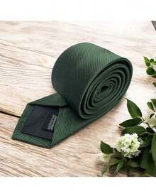 Men's Striped Tie In A Solid Color With A Quality Texture, Essential For Weddings, Business, And Formal Occasions. - 深綠色 - 查看 4