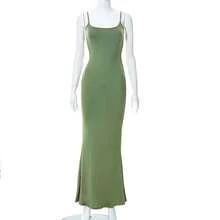 Q21DS653 European And American Women's Clothing 2022   Casual Sleeveless High-Waisted Slim-Fit Suspender Dress - màu nâu - Xem 9