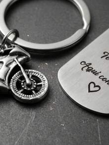 1pc Motorcycle Street Stainless Steel Keychain, All-Season Keychain Gift, Engraved "Drive Carefully" Military Tag Motorcycle Keychain Pendant - Silver - View 3