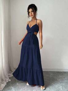 YHHRafferiza Vestido largo elegante con efecto calado y lazo para mujerYHH - Azul marino - Ver 3