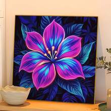 1幅全新5D圆形亚克力钻石画，霓虹花卉主题，马赛克工艺，家居墙面装饰，展现艺术氛围。纯手工制作，是送给女友、父母、朋友的理想节日礼物，寓意深刻，充满创意。不含画框。 - 圓鑽 - 查看 2