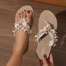 Elegant Bohemian Style Shell & Starfish Embellished Sandals, Fashionable & Chic For Beach, Party, Holiday, Suitable For Summer - Beige - View 5