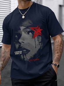 Camiseta deportiva casual de manga corta y ajuste holgado para hombre, color - Negro - Ver 7