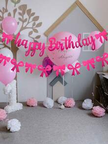 2件套粉色蝴蝶结生日快乐毛毡横幅DIY可爱生日快乐花环，适合女孩女士黑色蝴蝶结俏皮生日派对装饰，适合迎婴派对装饰，可用于墙壁、窗户、壁炉等家居装饰 - 多色 - 查看 3