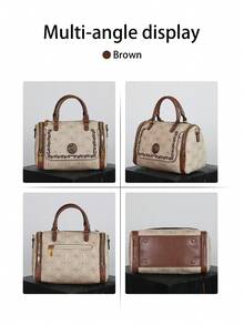High-End Boston Handbag, New Summer Versatile Pillow Bag, Crossbody Shoulder Bag For Women, Multi-Pocket Retro Printed Color Block Tote, Fashionable & Elegant Work Bag - Multicolor - View 6