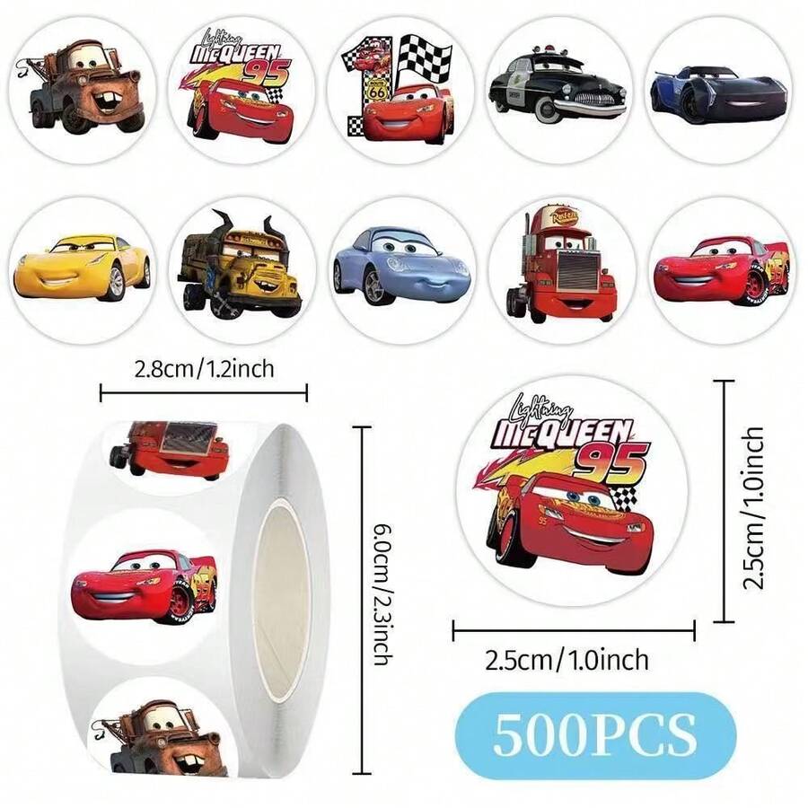 Bộ 500 miếng dán hoạt hình chống thấm nước, chính hãng Disney, thuộc dòng xe hơi, chất lượng cao cấp, thích hợp trang trí cốc, điện thoại, hành lý và ván trượt. - Hình chữ nhật - Xem 1