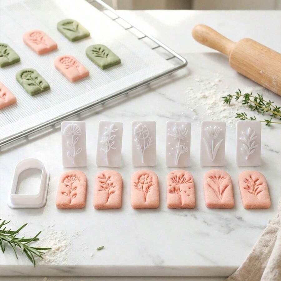 7Pcs Wildflower Arch Cookie Cutter Set, Minimalist Dried Floral 3D Embossing Stamps Baking Molds For Wedding & Spring Tea Party - View 1