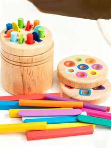 Wooden 6 In 1 Multifunctional Color Sorting Cups - Vibrant Rainbow Blocks, Counting & Color Recognition Game, Ideal For Birthdays & Christmas Gifts, Educational Toy|Playful Design|Durable Wooden Construction, Colorful Building Blocks - Multicolor - View 5